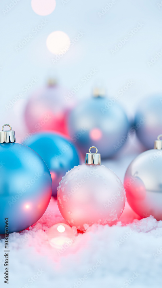 Fototapeta premium shiny ornaments resting on a snowy surface