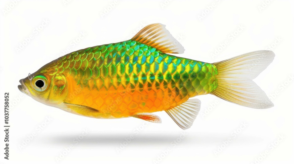 Brightly colored Boesemans rainbowfish glides through the clear waters of New Guinea, showcasing its vibrant hues. Brightly colored Boesemans rainbowfish glides through the clear waters of New Guinea, showcasing its vibrant hues.
