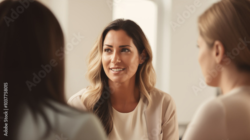 Men and women at group therapy, supporting each other.