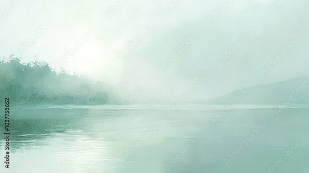 Painting of a soft misty morning at sea Painting of a soft misty morning at sea