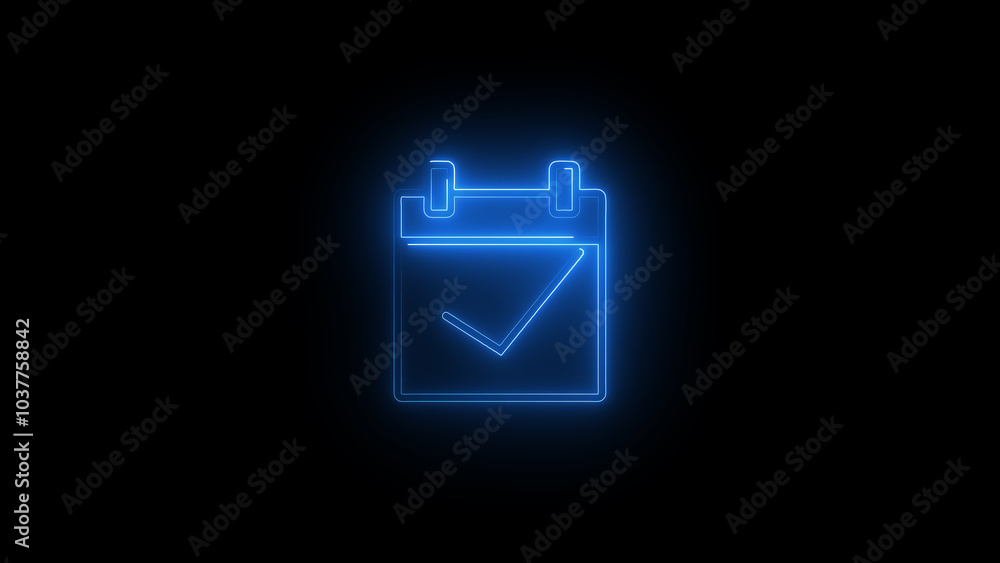 glowing neon calender icon with calendar and check mark glowing neon calender icon with calendar and check mark