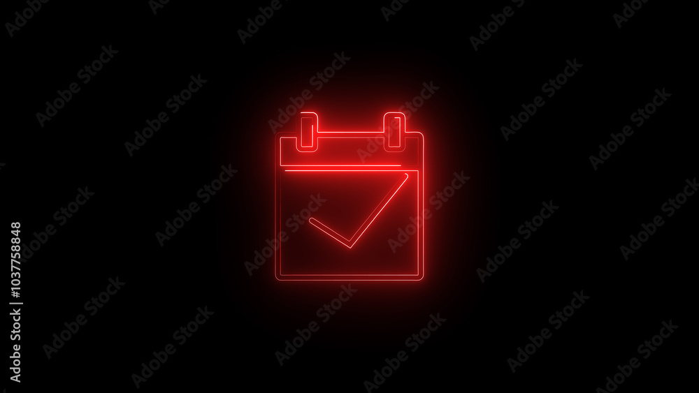 glowing neon calender icon with calendar and check mark glowing neon calender icon with calendar and check mark