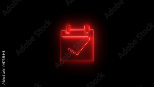 glowing neon calender icon with calendar and check mark