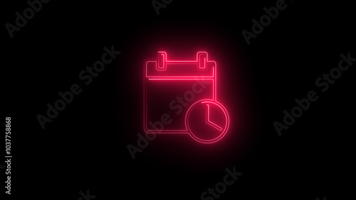 glowing neon schedule icon with calendar and clock,Schedule, business event concept, black background 