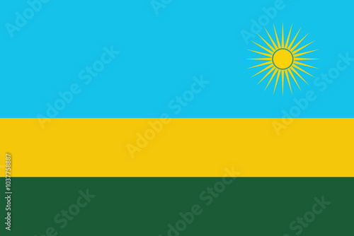 Flag of Rwanda. An illustration of the Rwanda flag. A rectangular flag. Standard size flag icon.