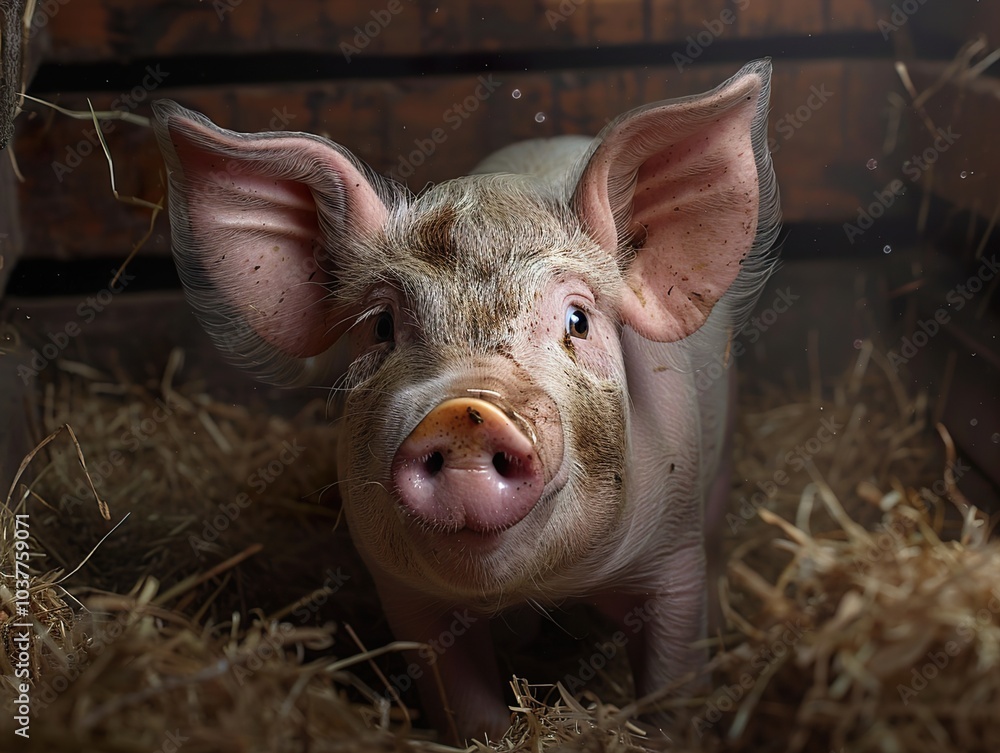 Cute Piglet in a Hay Barn - Farm Animal Photography Cute Piglet in a Hay Barn - Farm Animal Photography