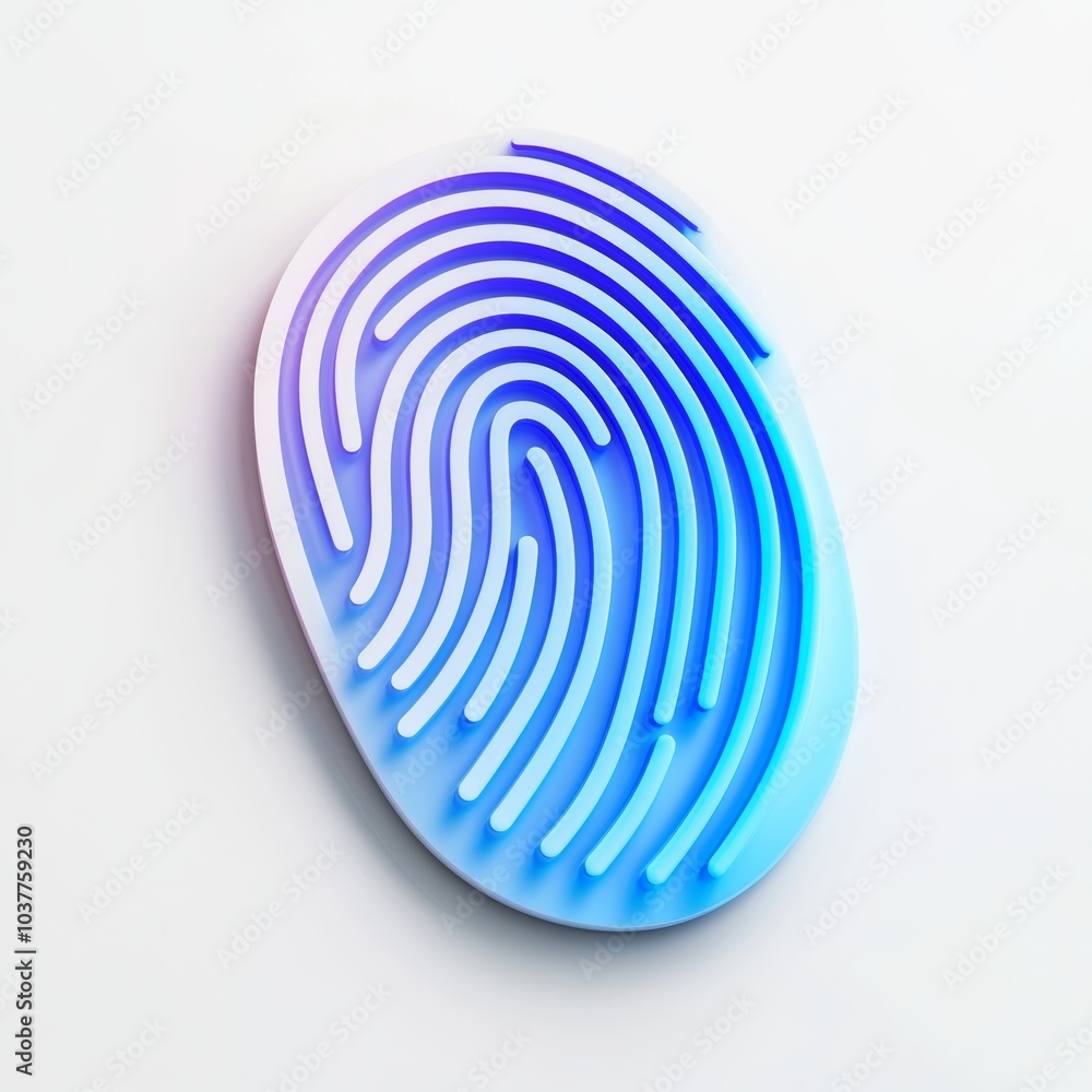 Detailed 3D rendering of a fingerprint icon, representing biometric security and identity, isolated with a soft shadow on a white background Detailed 3D rendering of a fingerprint icon, representing biometric security and identity, isolated with a soft shadow on a white background