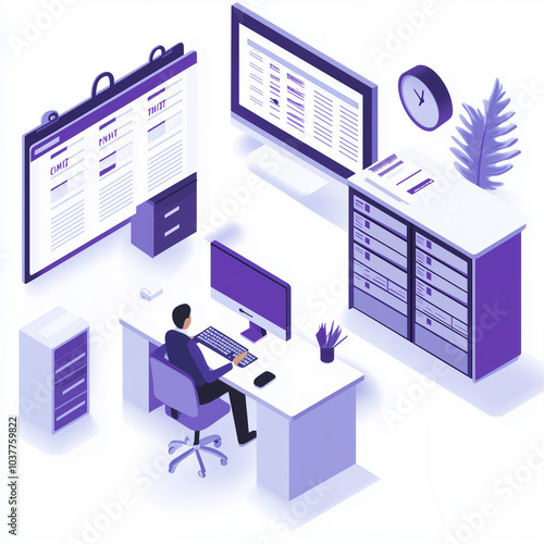 Wallpaper Mural isometric illustration of modern office workspace Torontodigital.ca