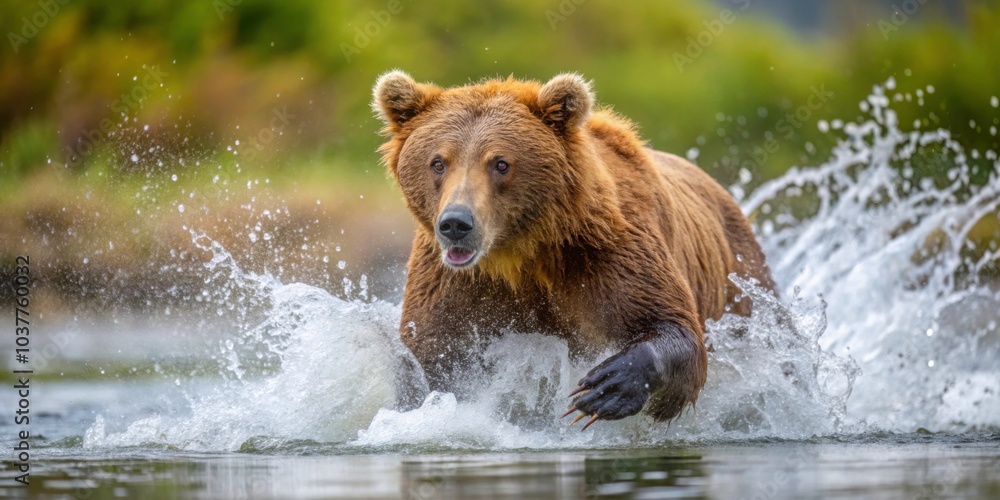 Big brown bear thrashing in water, bear, angry, aggressive, wild, wildlife, predator, nature, outdoors, animal, fur, beast, large Big brown bear thrashing in water, bear, angry, aggressive, wild, wildlife, predator, nature, outdoors, animal, fur, beast, large