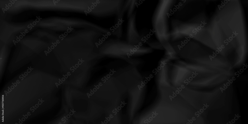 Fototapeta premium Crumpled texture of dark black wrinkle chaotic paper. old crumple black old paper sheet abstract shape recycling wrapping background space for texture.