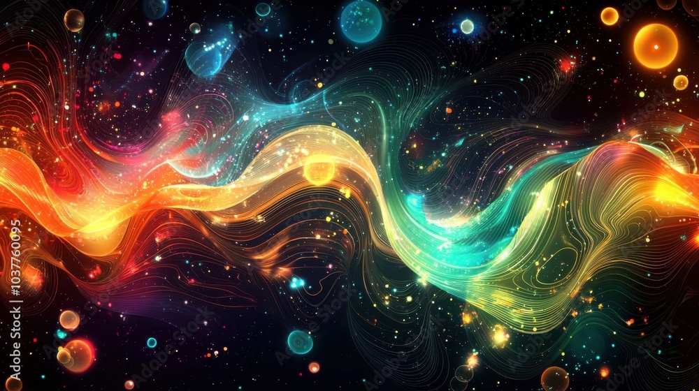 Fototapeta premium Abstract Vibrance: Waves and Circles in Colorful Harmony