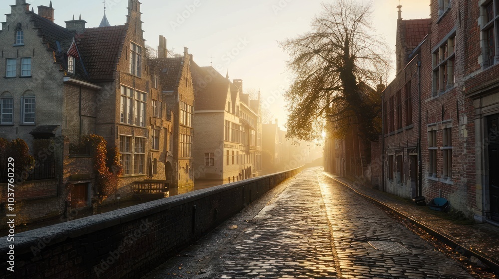 Fototapeta premium Cobblestone Street in Bruges, Belgium