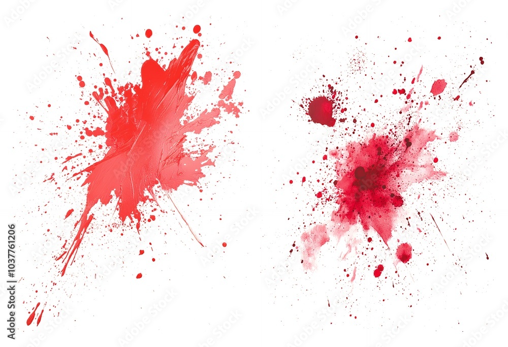 Two red paint splatters on a white background. Two red paint splatters on a white background.