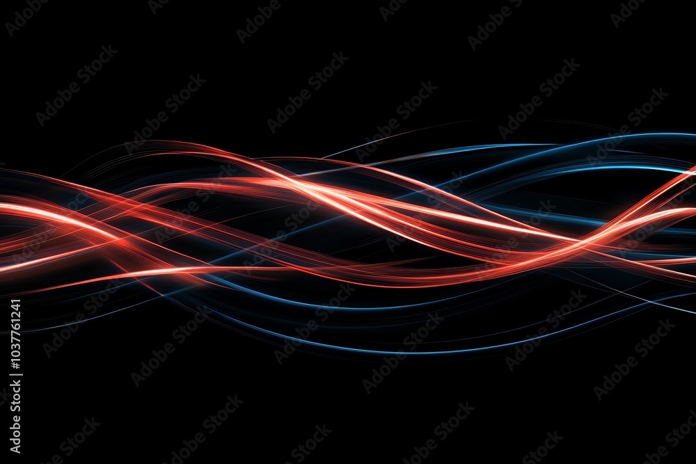 Naklejka premium Abstract background with flowing red and blue lines on a black background.