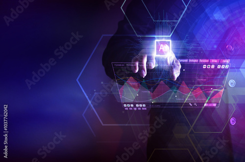 The concept of artificial intelligence technology. Business man work together with artificial intelligence technology to help analysis information through the Internet with maximum efficiency