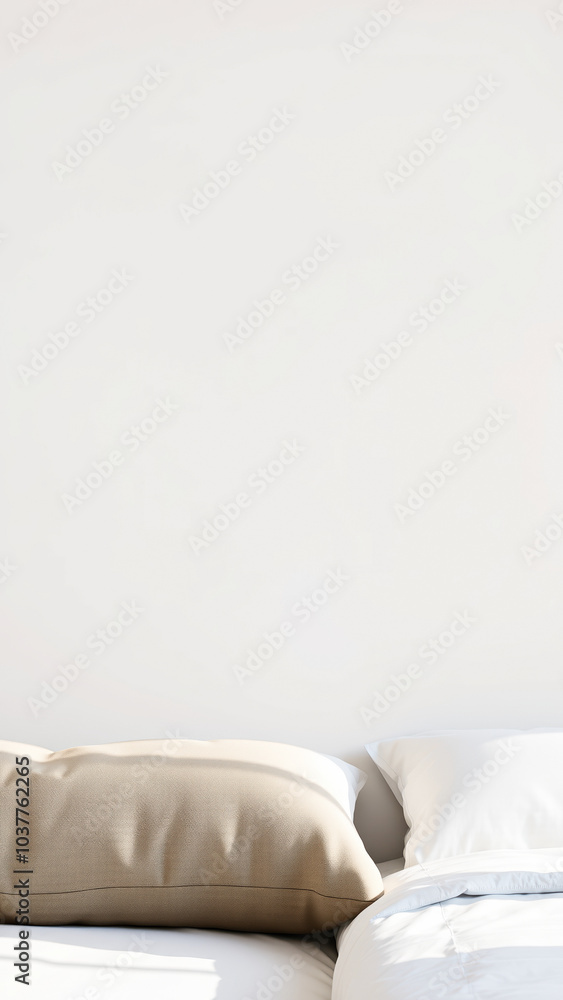 single beige pillow on a white bed single beige pillow on a white bed