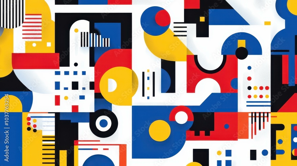 Obraz premium Vibrant Bauhaus design with shapes creates a dynamic backdrop perfect for modern projects and creative expressions.