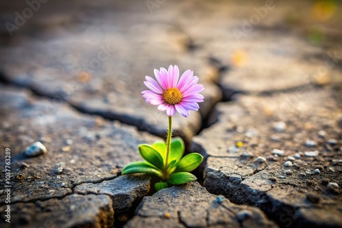 Macro resilient flower growing out of crack in ground