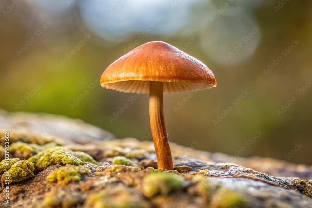 Macro shot of a little brown fungus on a stone Macro shot of a little brown fungus on a stone