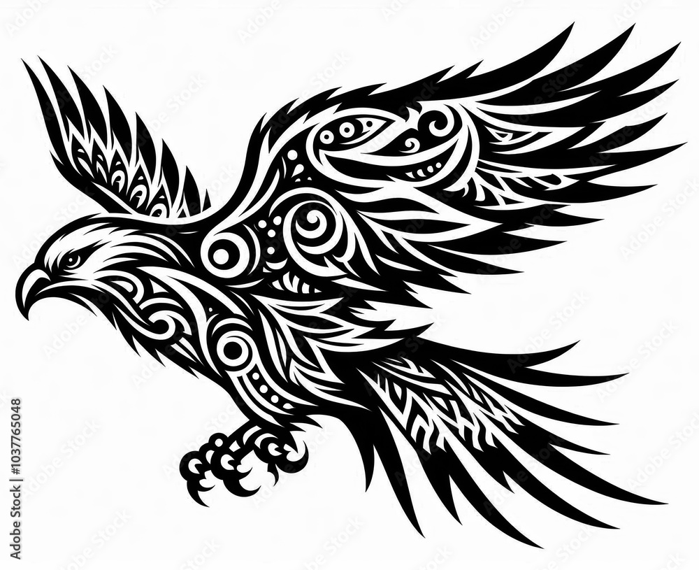 Fototapeta premium TRIBAL TATOO トライバル タトゥ 刺青 和柄 鷹 hawk 