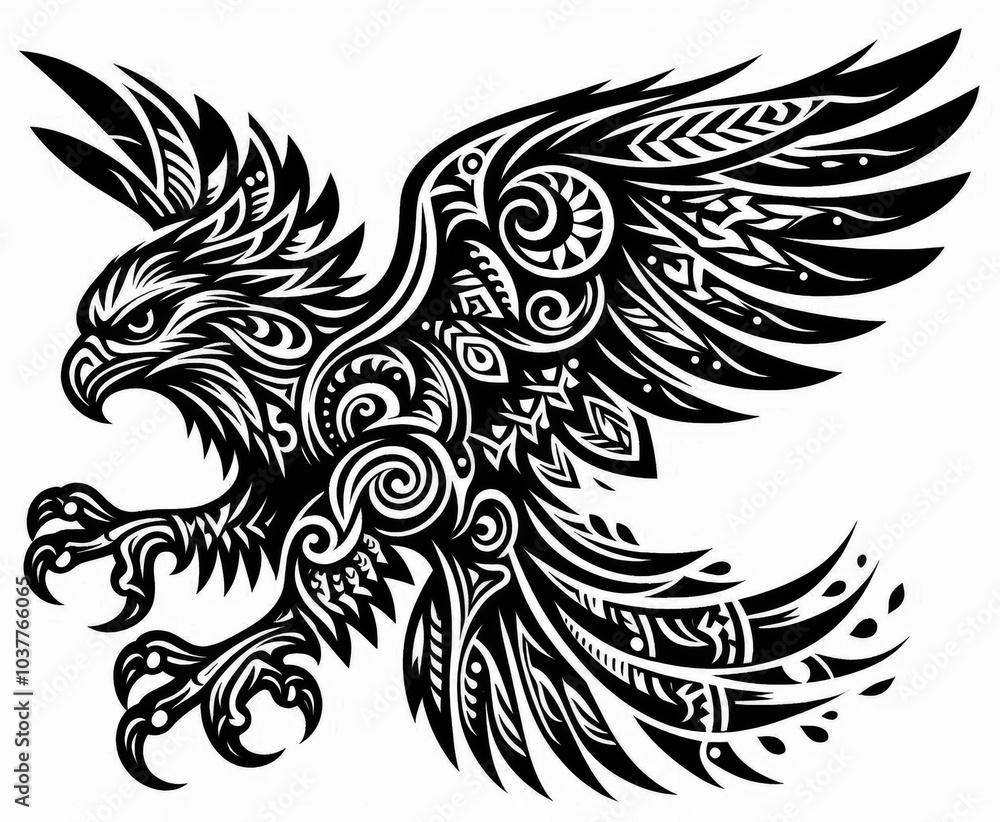 Fototapeta premium TRIBAL TATOO トライバル タトゥ 刺青 和柄 鷹 hawk