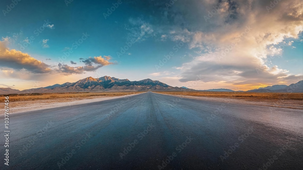 Fototapeta premium Majestic Mountain Road: Scenic Desert Highway Under Dramatic Sky