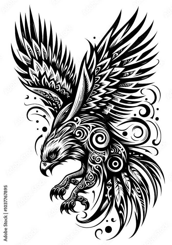 Obraz premium TRIBAL TATOO トライバル タトゥ 刺青 和柄 鷹 hawk 