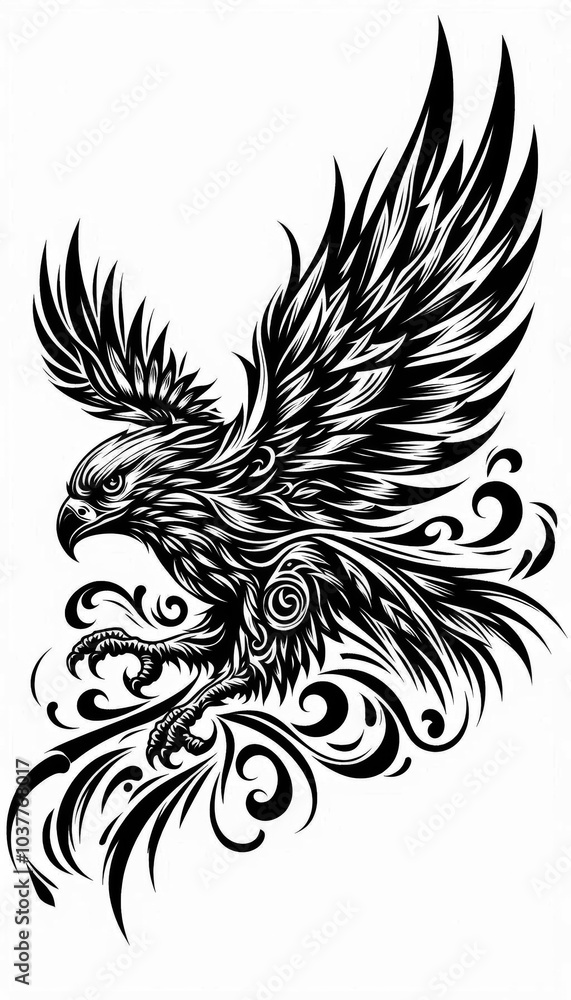 Fototapeta premium TRIBAL TATOO トライバル タトゥ 刺青 和柄 鷹 hawk 