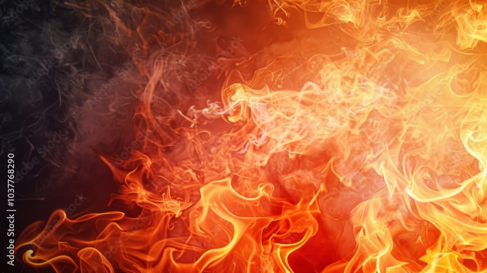 Fototapeta premium Intense Flames and Smoke Erupting in Dark Background