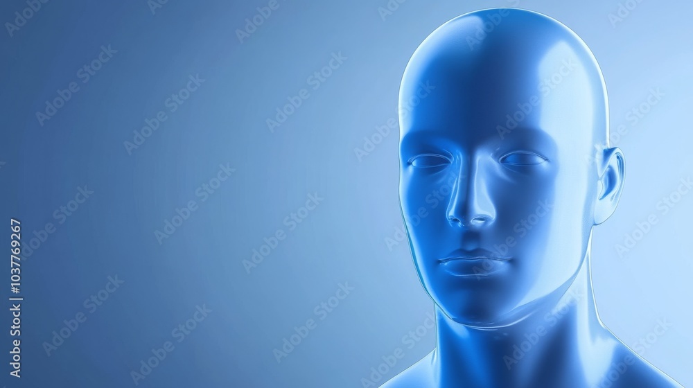 Obraz premium A futuristic blue mannequin head, showcasing a clean design perfect for artistic and technological themes.