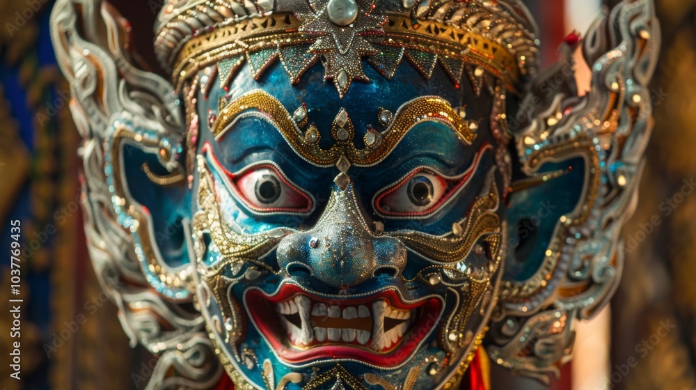 Traditional Thai Ceremonial Mask with Intricate Patterns Traditional Thai Ceremonial Mask with Intricate Patterns