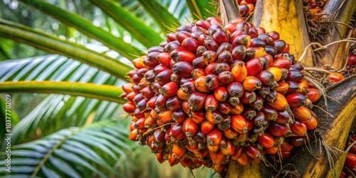 Fototapeta Naklejka Na Ścianę i Meble -  Close-up of oil palm tree with fresh ripe palm fruits , agriculture, plantation, tropical, harvest, sustainable, industry