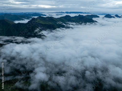 Aerial view of beautiful high altitude grassland mountain landscape