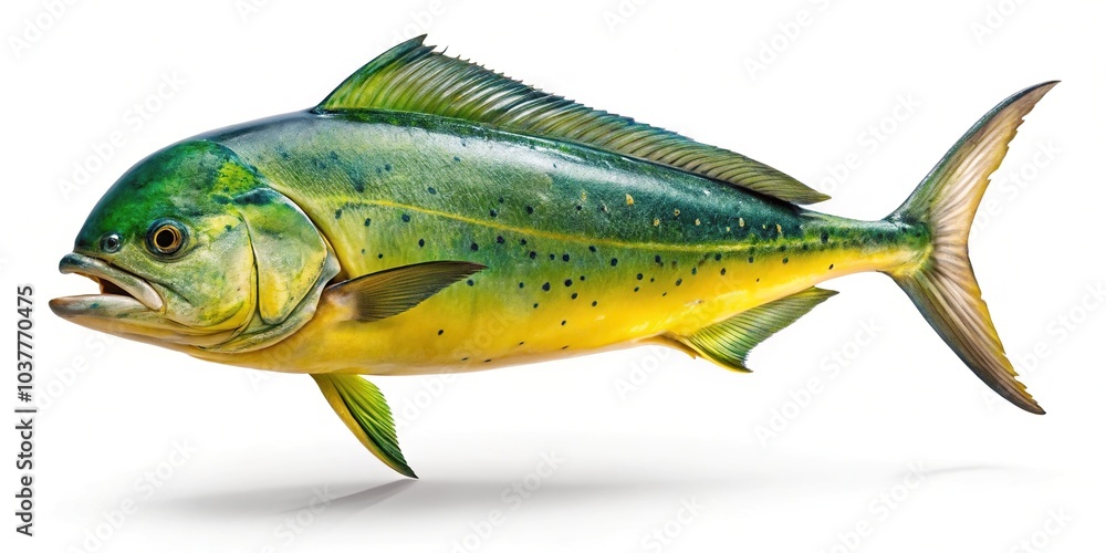 Naklejka premium Mahi Mahi fish isolated on white background with shadow, panoramic view