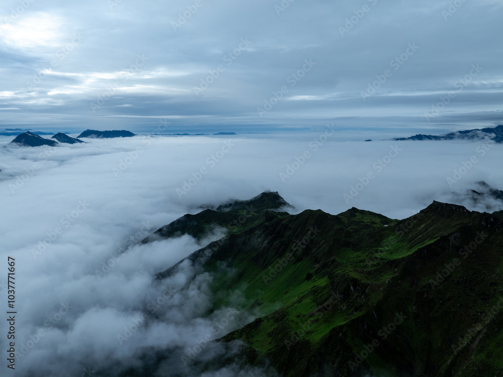 Aerial view of beautiful high altitude grassland mountain landscape Aerial view of beautiful high altitude grassland mountain landscape