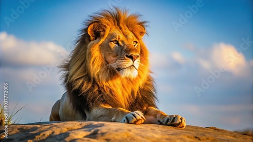 Majestic lion basking in African sun