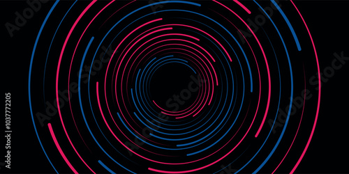 3D red black dynamic techno background on dark space. Tech banner with rotating circles style decoration. Modern graphic design element