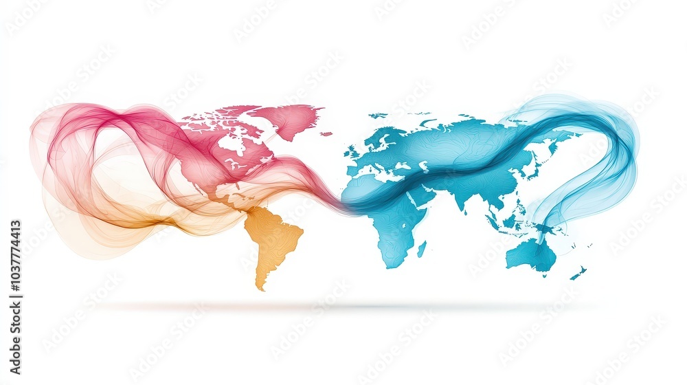 Fototapeta premium Colorful World Map with Flowing Waves