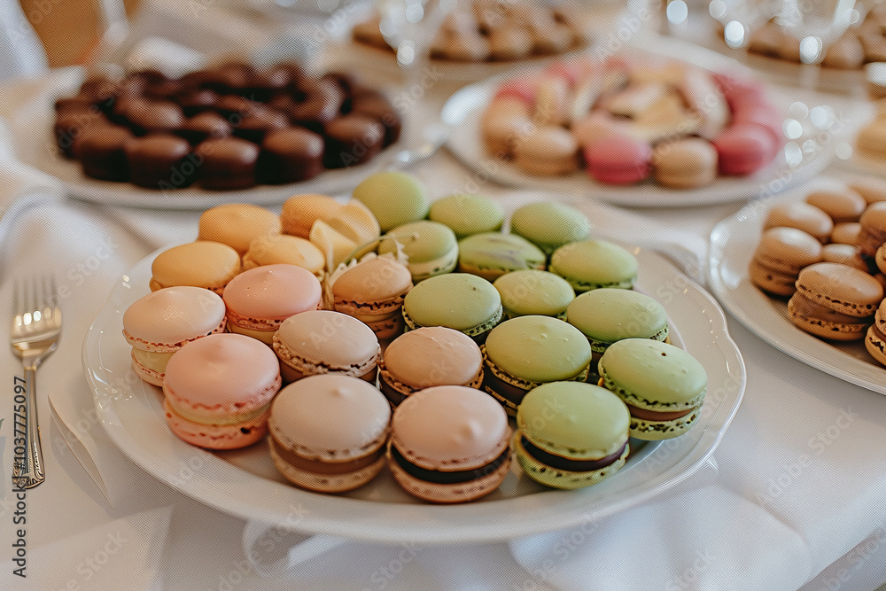 Colorful Macarons on White Plate Colorful Macarons on White Plate