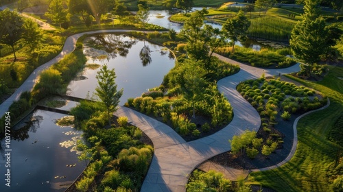 Aerial View of a Serene Garden