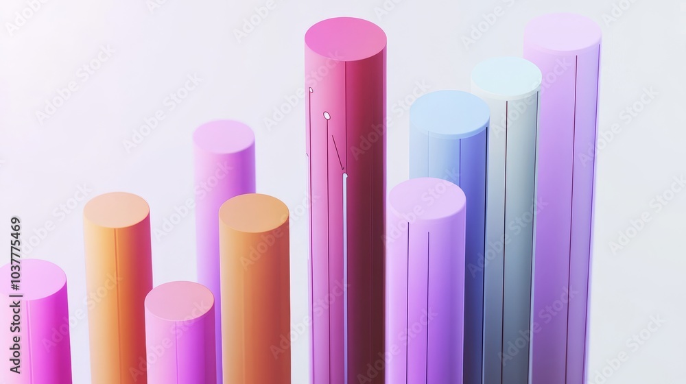 Fototapeta premium Vibrant colorful cylindrical forms arranged in varying heights. Ideal for background, design, or creativity concepts.