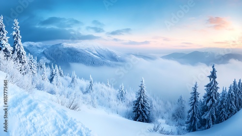 Wallpaper Mural Snowy Mountain Landscape With Foggy Forest Torontodigital.ca