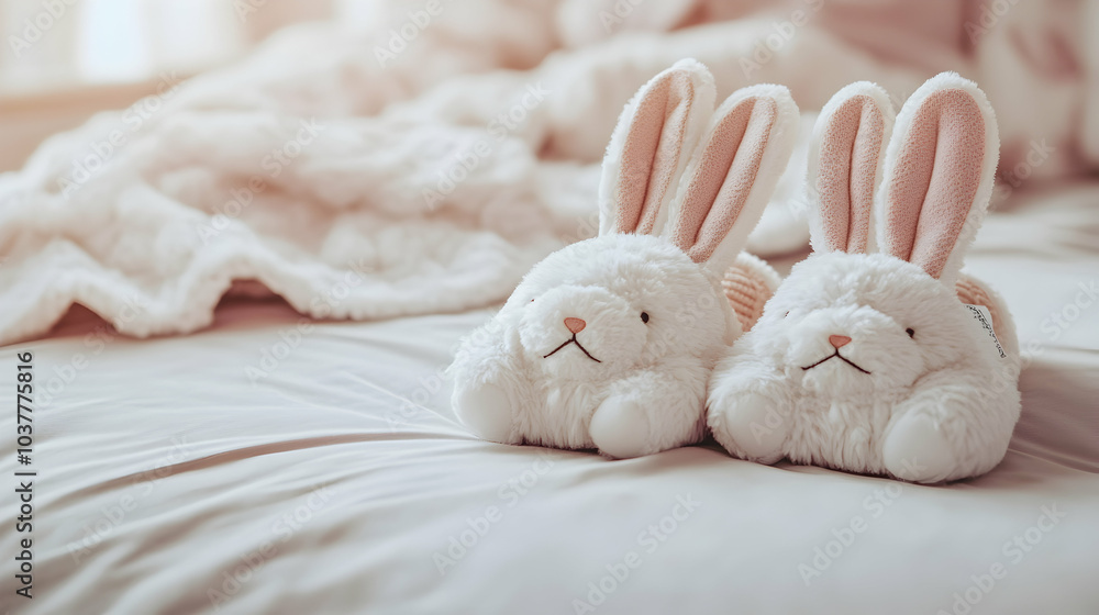 Soft and Cozy Bunny Slippers for Women in a Minimalist Isolated View - Soft and Cozy Bunny Slippers for Women in a Minimalist Isolated View -