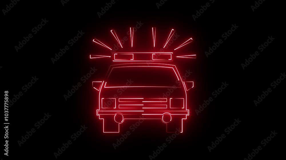 Ambulance icon animation on black background . Ambulance icon animation on black background .
