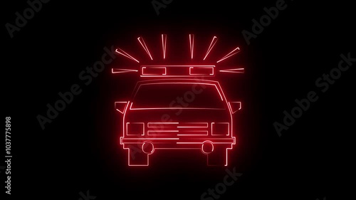Ambulance icon animation on black background .