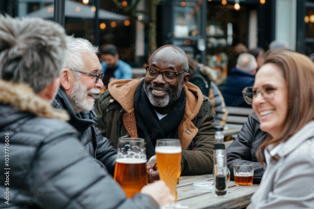 Group of senior people drinking beer and having fun in a pub. Group of senior people drinking beer and having fun in a pub.