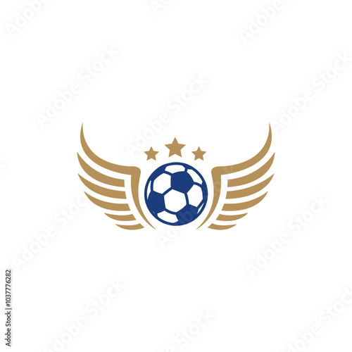 Soccer Football with Golden Wings combination Flat Vector Icon Logo Design