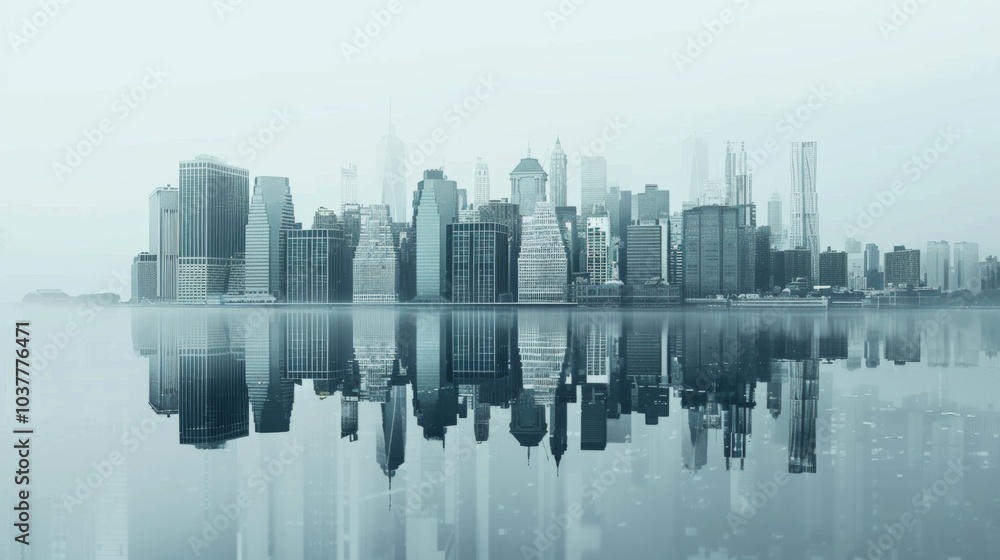 Fototapeta premium Serene Manhattan Skyline with Reflective Water Surface