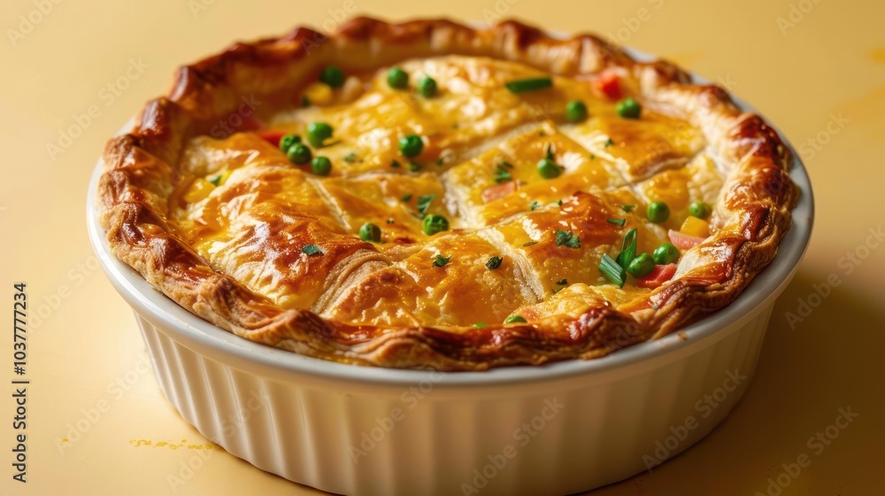 a quiche in a white dish on a yellow table a quiche in a white dish on a yellow table