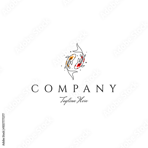 Koi Fish logo in line art linear design style